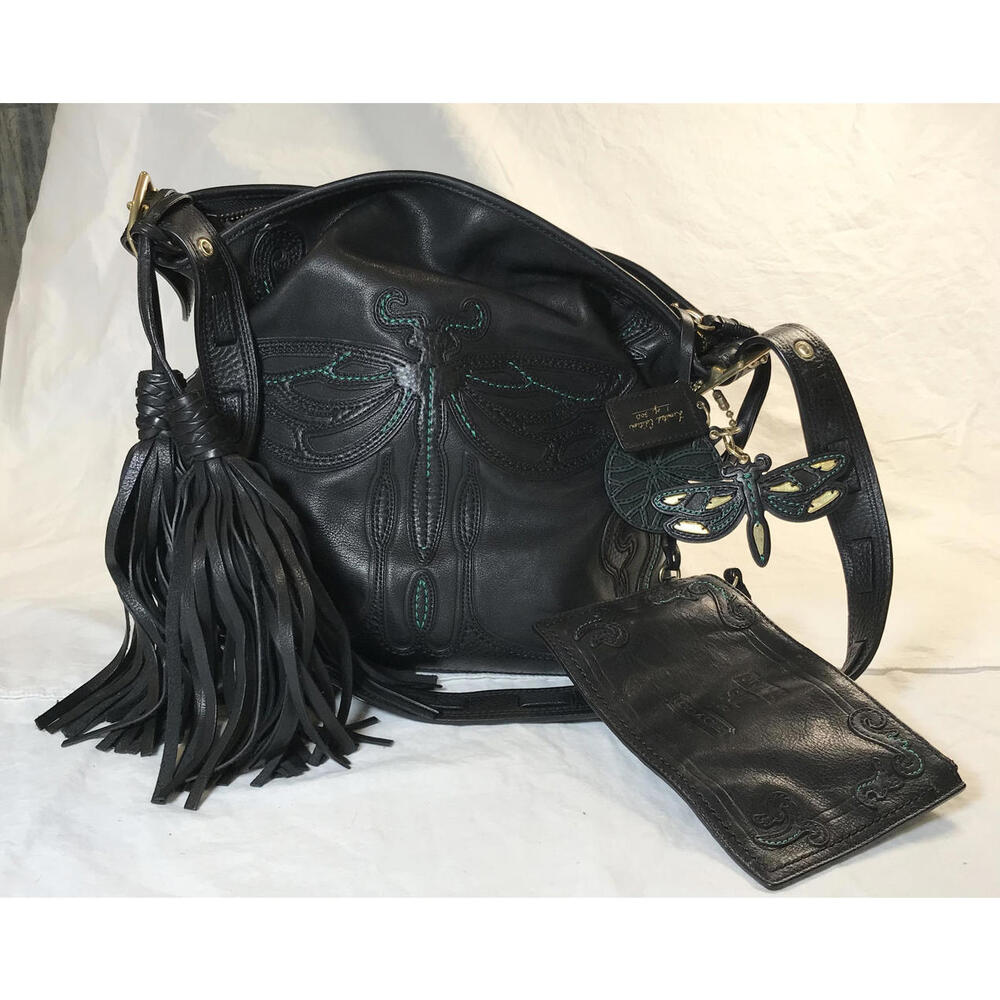 Coach Limited Edition Anna Sui Dragonfly Black&Turquoise Leather Crossbody Bag